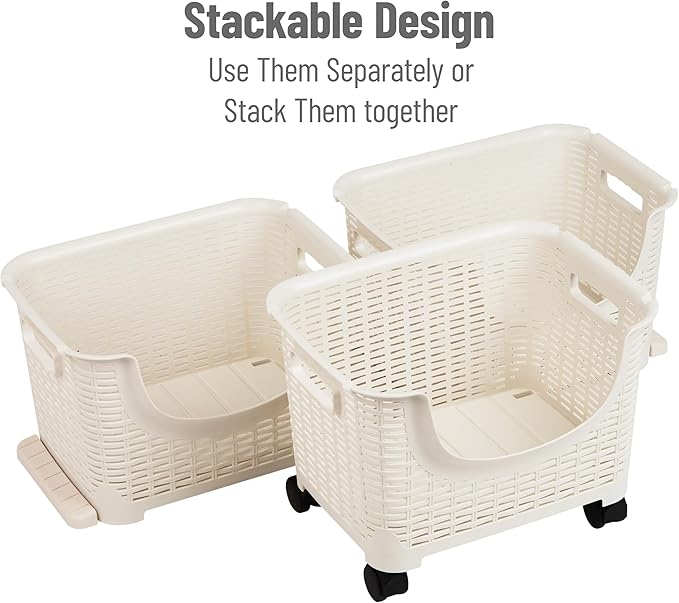 Mind Reader Plastic Storage Cart, Kitchen Storage, Rolling, Toy Storage, Laundry, Kitchen, 14.75"L x 11"W x 28.25"H, Ivory