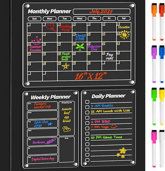 FINDMAG Acrylic Magnetic Dry Erase Board for Fridge, Magnetic Calendar for Refrigerator, Shopping List for Fridge, Clear Notepad Note for Adults with 8 Colors Markers, 16"x12"