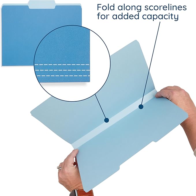 100 Blue Summit Supplies Colorful File Folders with Tabs, Multi Colored File Folders Letter Size, Colored Manilla Folders, Assorted Colors, Durable 11pt Paper, 1/3 Cut Top Tabs, Bulk 100 Pack
