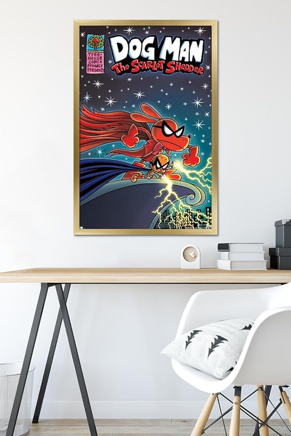 Dog Man - The Scarlet Shedder Wall Poster, 34L" x 22.4W", Gold Framed Version
