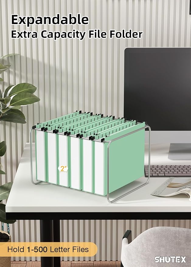 Extra Capacity Plastic Hanging File Folders,12 Pack Reinforced Hang Folder,Heavy Duty 2 Inch Expansion,Filing Cabinet Folders Letter Size for Bulk Files/Medical Charts(Sage Green)
