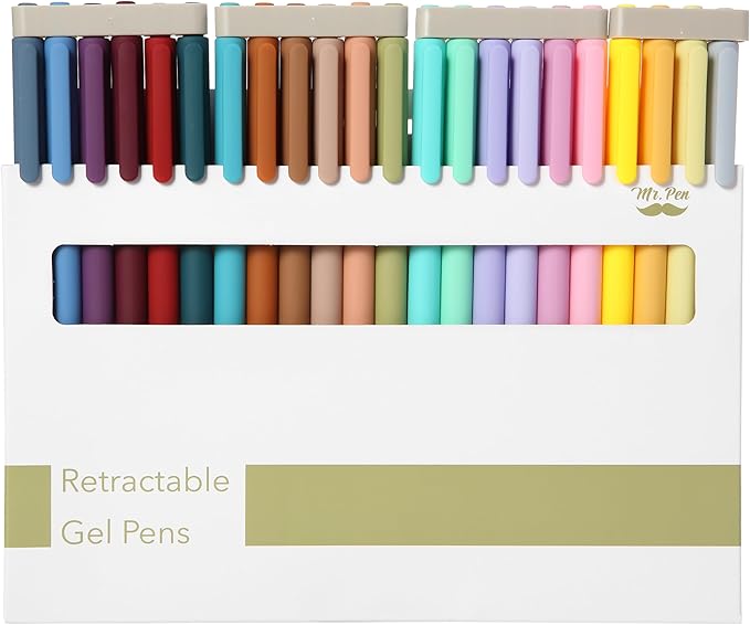 Mr. Pen- Retractable Gel Pens, 22 Pack, Color Ink Gel Pens Fine Point, 22 Vintage Colors, Fine Point