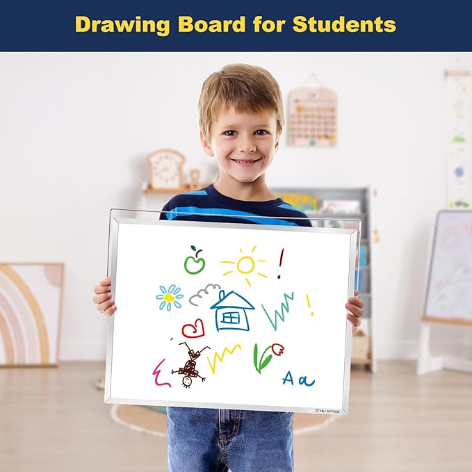 TSJ OFFICE Small White Board - 18 X 14 Inches Small Magnetic Dry Erase Board with Hooks for Wall, Desktop Whiteboard Stand 360 Degrees Revolving Double Sided for Office, Home, School, Silver