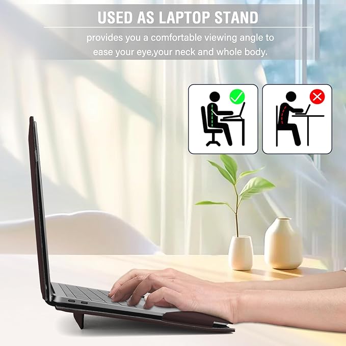MOSISO Case Compatible with MacBook Air 13.6 inch M4 M3 M2 2025-2022 /Air 13 M1 2022-2018 /Pro 13 inch M2 M1 2025-2016, PU Leather Portfolio Protective Stand Cover, Chestnut Brown