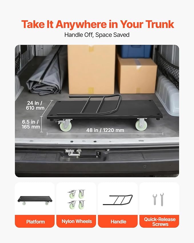 VEVOR Heavy Duty Platform Truck, 2000 LBS Industrial Steel Flatbed Cart with 360° Swivel Wheels, Platform Push Cart Dolly, Easy Storage for Warehouse/Garage/Moving/Garden (48" x 24" x 32")