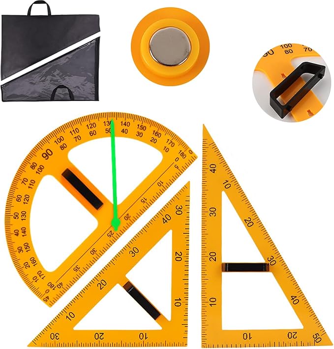 Magnetic Triangular Scale Ruler Set Drafting Tools Mathematics Protractor Pencil Compass, Math Geometry Classroom Teaching Measurement Set Oversized Ruler (3 Pcs Ruler and Protractor)