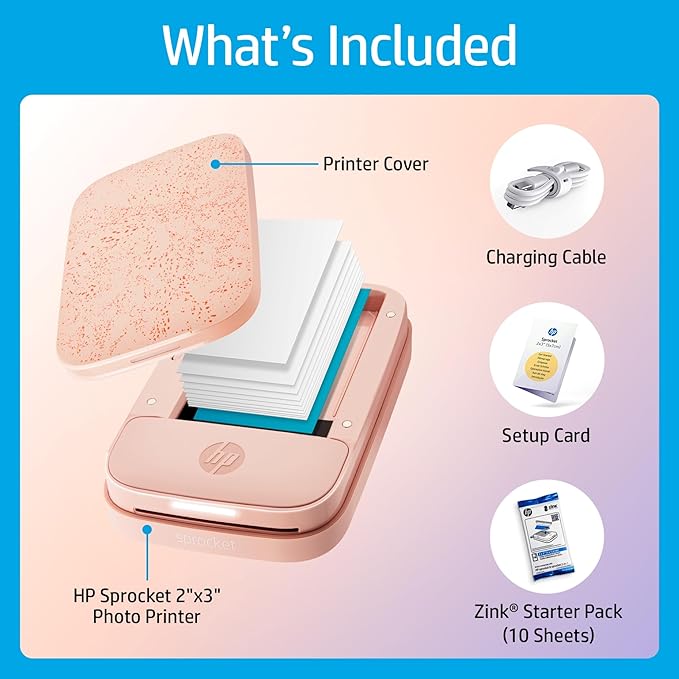 HP Sprocket Portable 2x3 Instant Photo Printer (Blush Pink) Print Pictures on Zink Sticky-Backed Paper from Your iOS & Android Device.