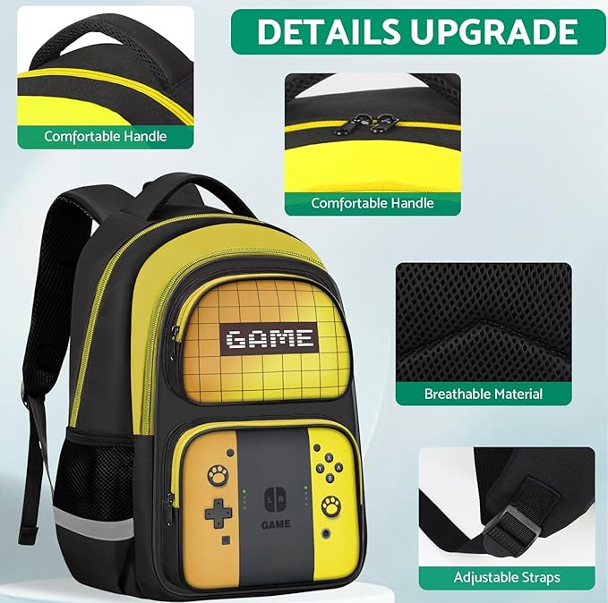 Kids Backpack For Boys，Gamer Boys Backpack For Children Teens Elementary Middle School, 17″ Students Bookbag