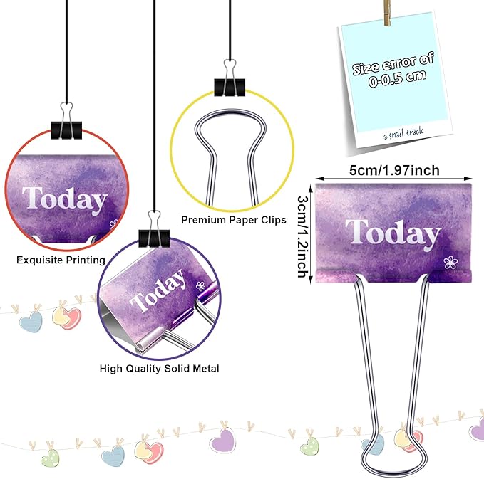Tenare 6 Pieces Teacher Essentials Large Binder Clips 2 Inches Teacher Binder Paper Clips Office Back to School Gifts Classroom Supplies Management Supplies(Watercolor Style)