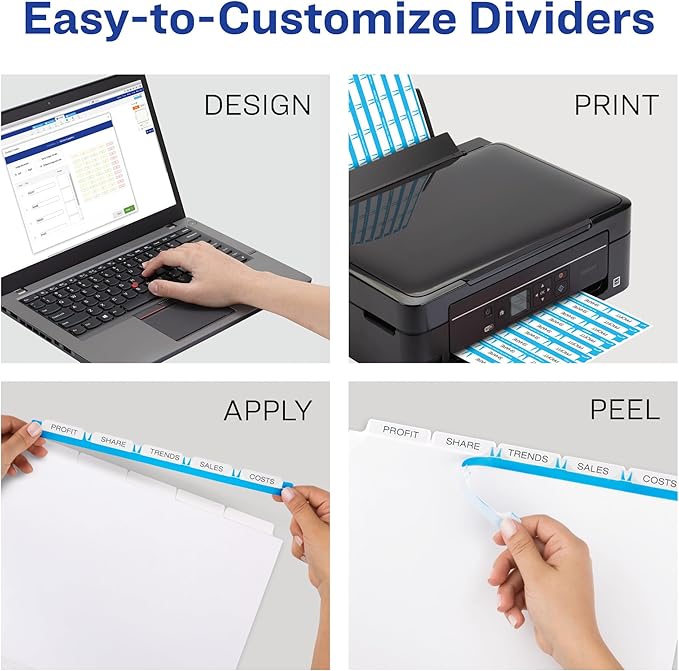 Avery 5-Tab Extra Wide Binder Dividers, Easy Print & Apply Clear Label Strip, Index Maker,White, 1 Set (11438)