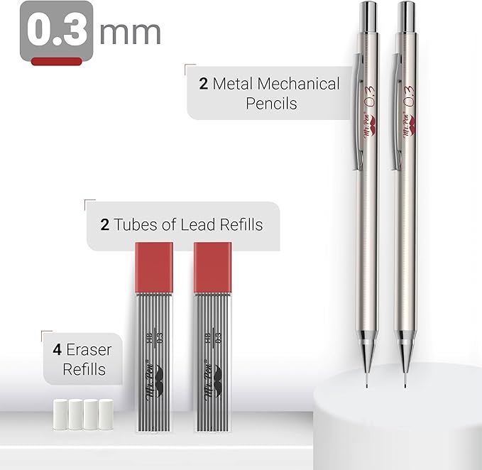 Mr. Pen- Metal Mechanical Pencils, 0.3mm, 2 Pack, Pencil Mechanical, Lead Pencil, Metal Mechanical Pencil