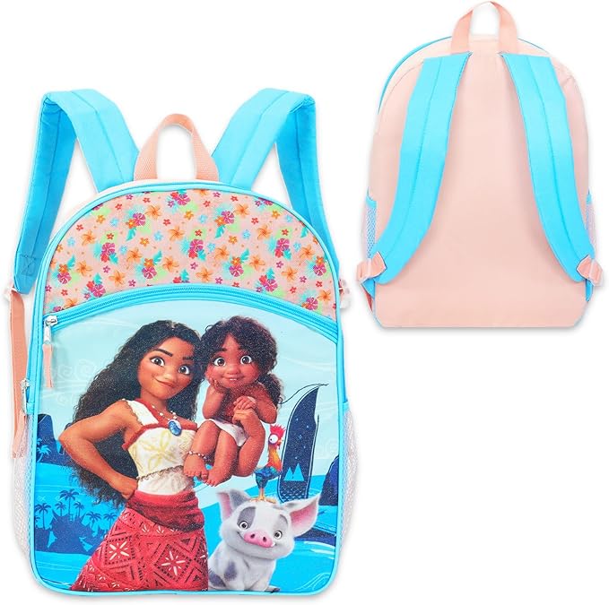 Disney Moana Backpack and Lunch Set for Girls - Bundle with 16” School Bag, Lunch Box, Stickers, and More | Moana Backpack for Kids, Girls, Toddlers