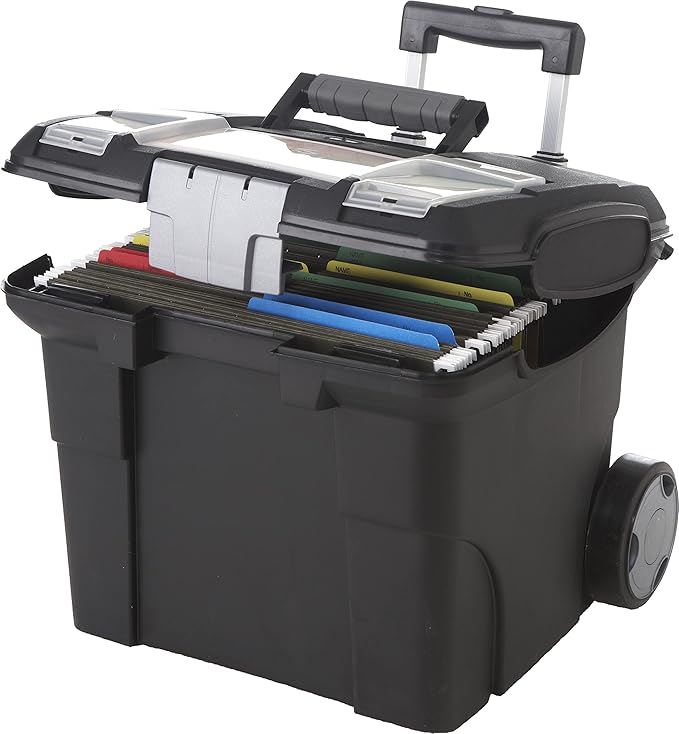 Storex Portable File Box on Wheels, 15 x 16 x 14.25 Inches, Black (61507U01C)