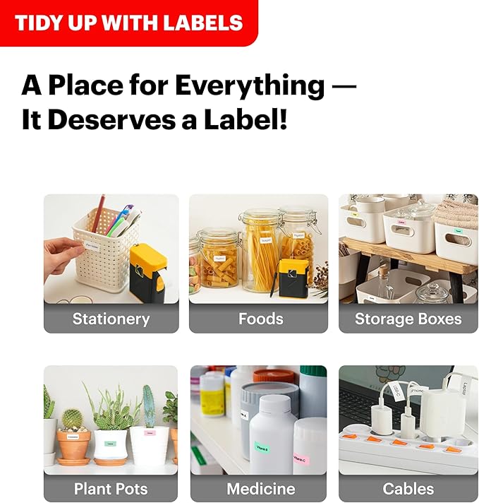 KODAK Label Maker Machine + 12-Pack Refills Bundle, Safe Blade Label Printer for Office, School & Home Organization, White