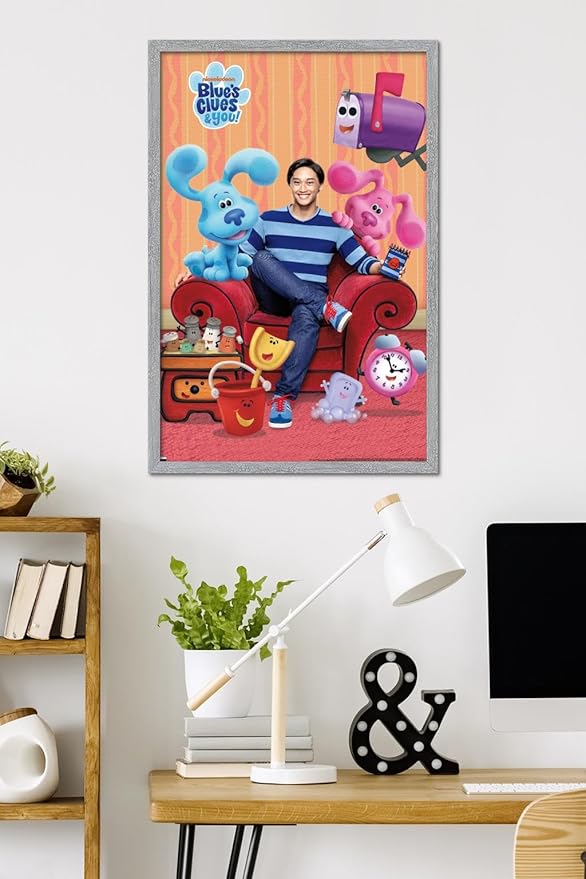 Nickelodeon Blue's Clues - Group Wall Poster, 34L" x 22.4W", Gray Framed Version