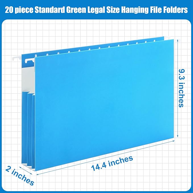 20 Pack Extra Capacity Hanging File Folders with Tabs Reinforced Legal Size Hanging Folders Expandable, Heavy Duty 2 Inch Expansion Designed for Bulky Files Medical Charts(Blue)
