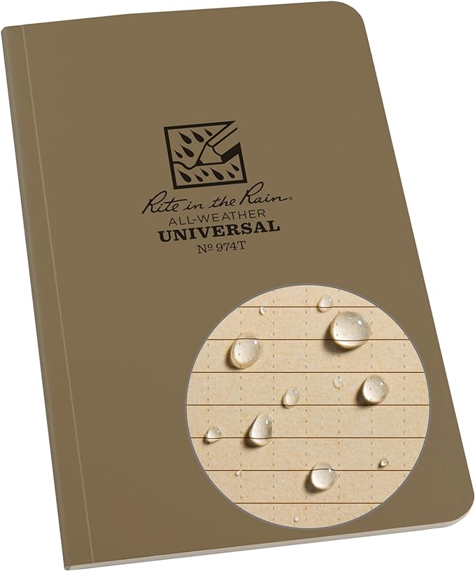 Rite in the Rain Weatherproof Soft Cover Notebook, 4.625" x 7.25", Tan Cover, Universal Pattern (No. 974T)