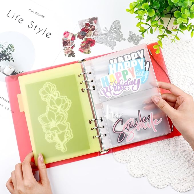 BAOFALI 3Pcs /Set A5 6 Ring Binder Cover Clean Transparent Soft PVC for Refillable Notebook Shell withMatte surfaceforStamp & Die Storage (Red)