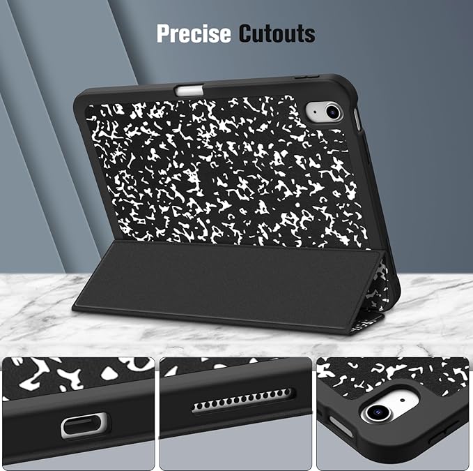 Fintie SlimShell Case for iPad (A16) 11th Generation 11 Inch (2025), iPad 10th Generation 10.9 Inch (2022) - Flexible Soft TPU Stand Back Cover with Pencil Holder, Composition Book Black