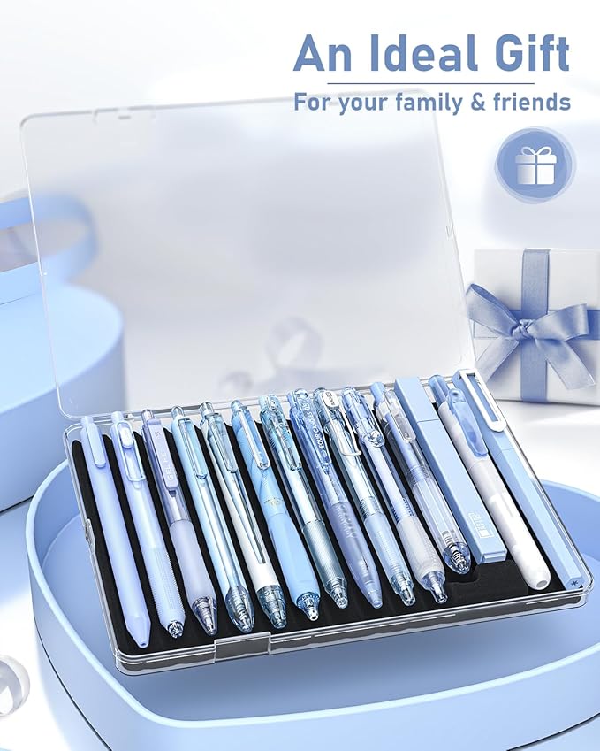 Four Candies Writing Ink Pens with Black & Blue Ink and 2Pack Highlighter, Retractable 0.5mm Smooth Fine Point Pens,Blue Pens for School,Office Girly Stationery Aesthetic Desk Accessories Set of 14