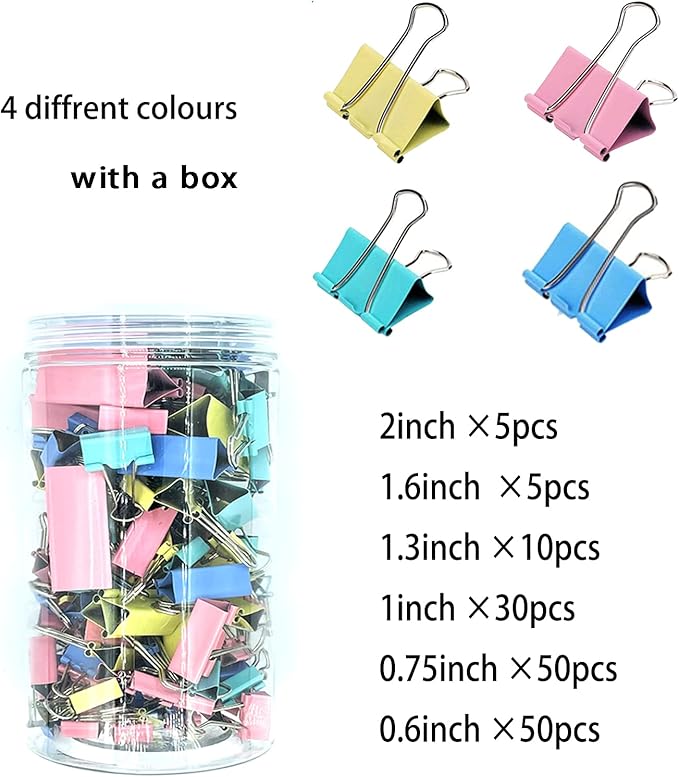 150 Pcs Colored Binder Clips Assorted Sizes with a Box, Jumbo, Large, Medium, Small, Mini, Micro,6 Sizes for Office, School and Home