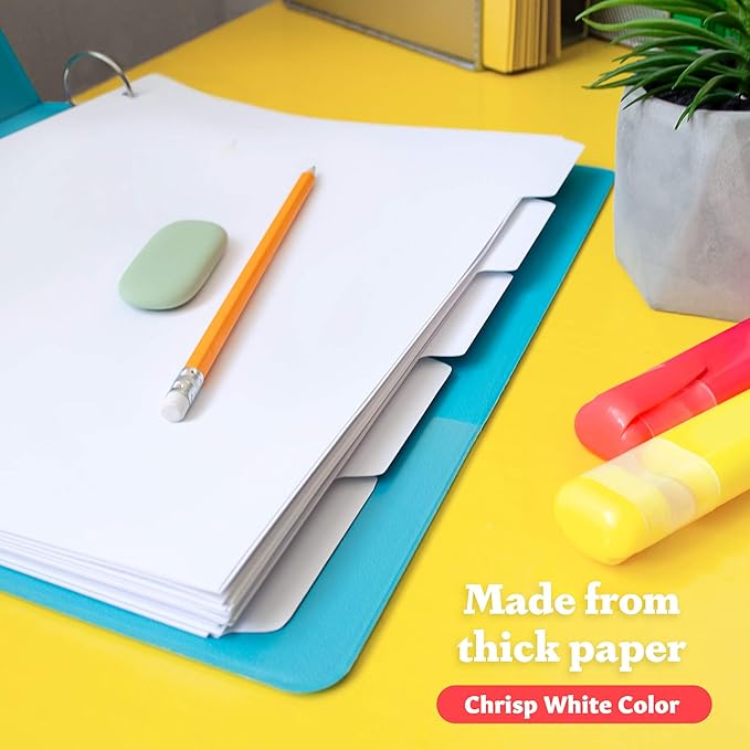 Paper Plan 3 Ring Binder Dividers with Tabs - (Set of 60) x 5 White, Reinforced Edge - Ideal for Keeping Your Documents Neat and Professional