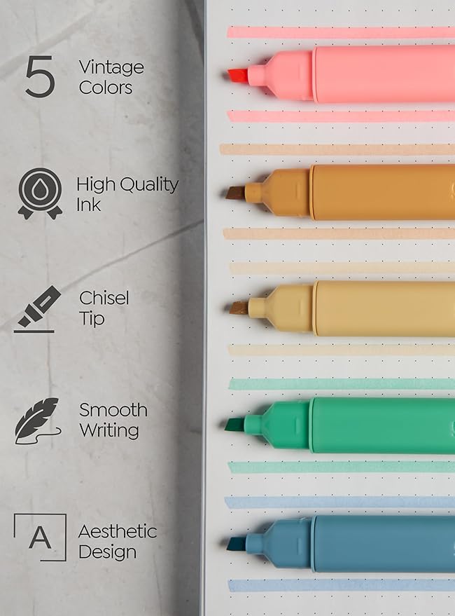 BLIEVE- Aesthetic Highlighters No Bleed Through Assorted Colors, Cute Highlighter For Journaling Office Supplies And Accessories, Bible Highlighters And Pens No Bleed Chisel Tip (VINTAGE)
