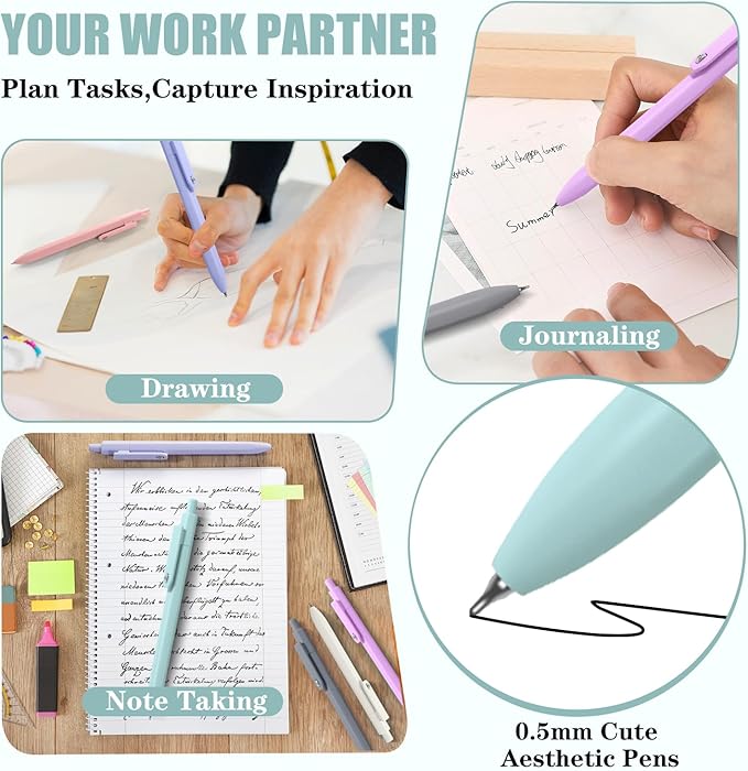Gel Pens, 8 Pcs 0.5mm Quick Dry Black Ink Pens Fine Point Journal Pens Smooth Writing Pens, Cute Office School Supplies Gifts for Women Nurses