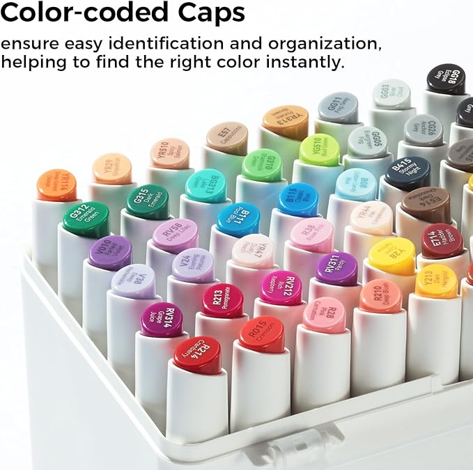 Ohuhu Alcohol Markers: 60 Colors Slim Broad and Fine Double Tipped Kaala Marker for Artists Adults Coloring Drawing Cartoon Anime Comic - Professional Art Pens with Ink Refillable Giftable Pen Set