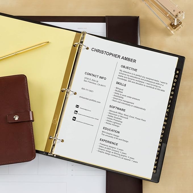 Avery A-Z Dividers for 3 Ring Binders, 25-Tab Set, Pre-Printed Black Leather Tabs, 1 Binder Divider Set (11350)