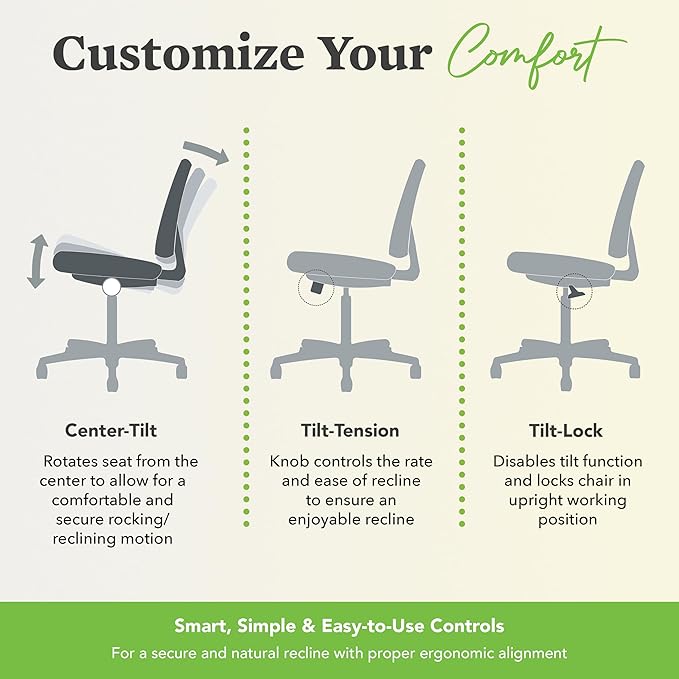 HON Volt Armless Chairs, Ergonomic Adjustable Center-Tilt Recline, Leather Back and Seat, Swivel Desk Chairs Ergonomic, Black