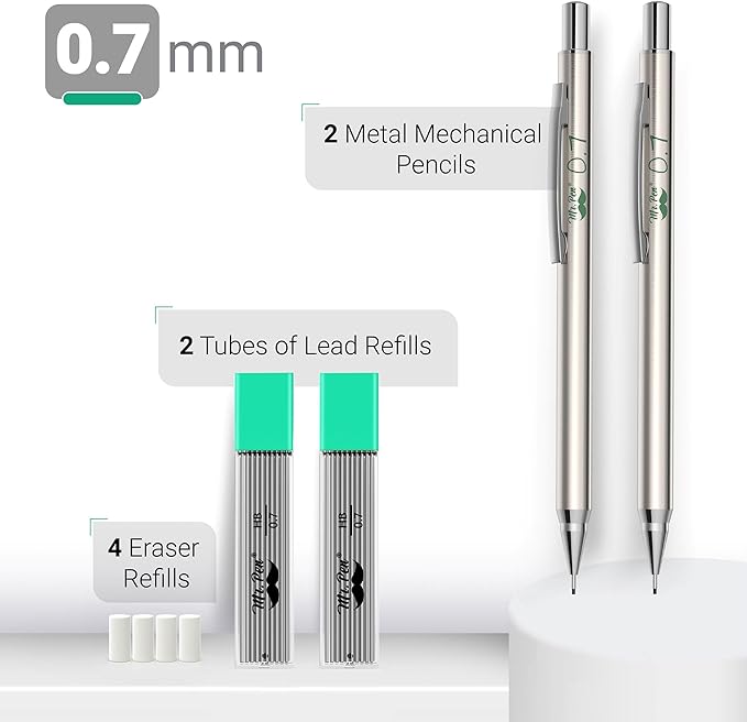 Mr. Pen- Metal Mechanical Pencils, 0.7mm, 2 Pack, Lead Pencil, Mechanical Pencil Metal Mechanical Pencil Mechanical, Mechinal Pencils, Mechanical Drafting Pencil