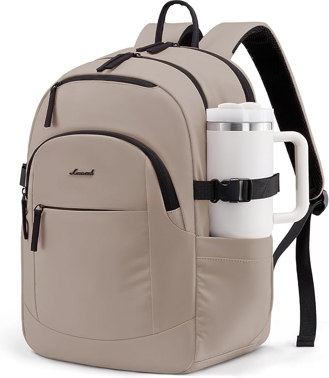 LOVEVOOK 5-Layer 17.3 Inch Laptop Backpack for Women, Work Business Computer Bag, College School Daypack, Travel Personal Item & Casual Purse, Neutral Taupe