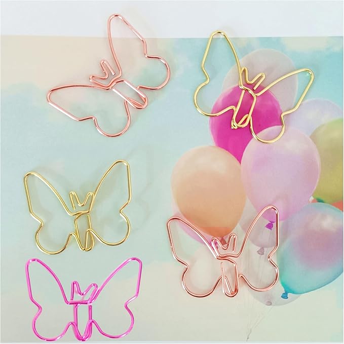 Cute Paper Clips, Butterfly Paperclips, Smooth Metal Paper Clips for File Organization or Decoration - Perfect for Home, Office, School.40 Pcs/Box, Pink, Gold, Rose Gold