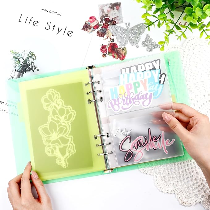 BAOFALI 2Pcs/Set A5 6 Ring Binder Cover Clean Transparent Soft PVC for Refillable Notebook Shell withMatte surfaceforStamp & Die Storage (Green)
