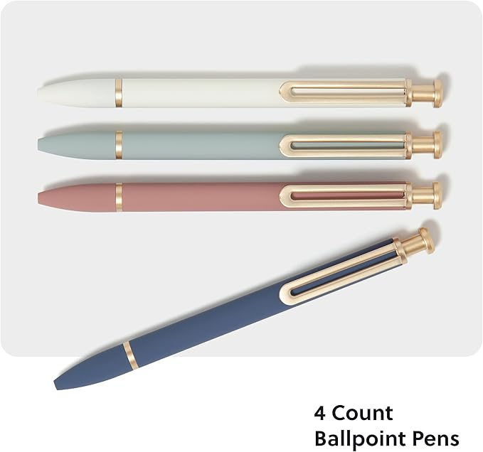 U Brands Monterey Ballpoint Pens, 4 Count, Atlantis Hue, Soft Touch, Gold Details, Bold (1.0 mm) Point, Black Ink