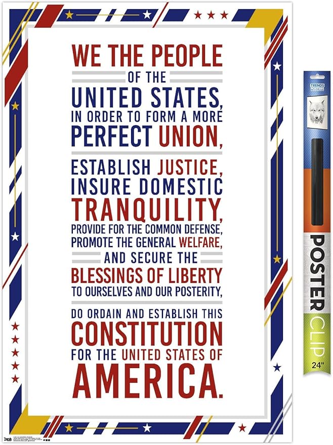 Trends International The United States Of America - Constitution Preamble Wall Poster, 22.375" x 34", Premium Poster & Clip Bundle