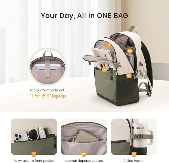LOVEVOOK Everyday Backpack for Women, Chic Versatile Backpack with Water Bottle Pocket, Lightweight Waterproof Casual Daypack for City Work Commute, College, Travel & Gifts, Pink-Gray