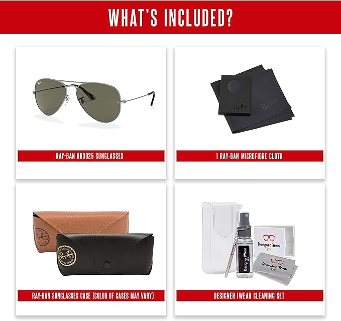 Ray-Ban RB3025 Metal Aviator Sunglasses For Men For Women +BUNDLE with ACCESSORY EYEWEAR KIT