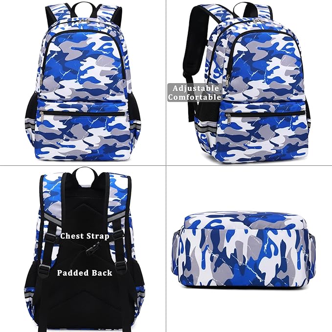 DSIUE Backpacks for Boys School Bags for Kids Elementary Bookbag and Lunch Box Set Camo Red