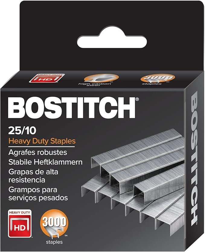 PaperPro "Bostitch 25/10 High-Capacity Staples, 3/8"" Leg Length, 3000/Box (1962)", silver