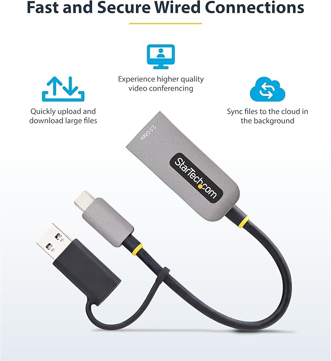 StarTech.com 2.5GbE USB-C to Ethernet Adapter with USB-A Converter, NBASE-T NIC, USB 3.0 Type-C 2.5/1G Multi Speed Network