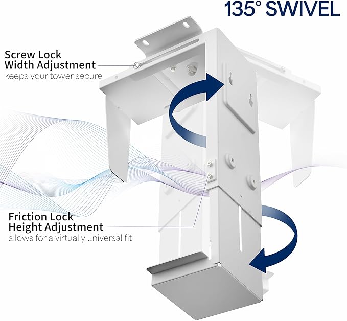 VIVO Adjustable Under Desk and Wall Mount for PC 3.5-7.8 inches Wide, Computer Case CPU Holder with Swivel and Secure Locking, White, MOUNT-PC01W