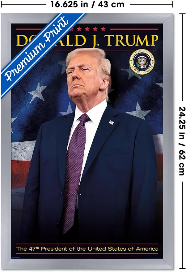 President Donald Trump - 47th President Wall Poster, 22.4L" x 14.7W", Silver Framed Version