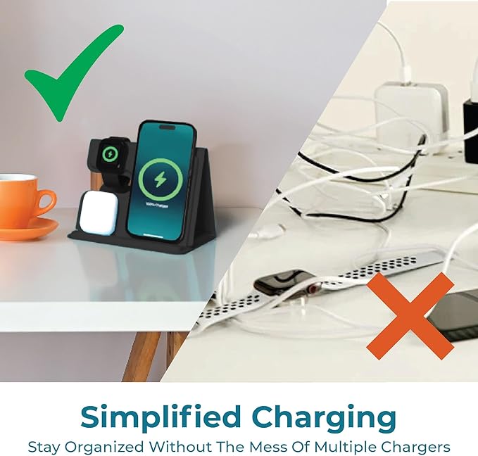 BLACK+DECKER 3 in 1 Charging Station for Apple Multiple Devices, Wireless Foldable Travel Charger for Multiple Devices iPhone 17 16 15 14 13 Pro Max Plus Apple Watch Series/AirPods (Black)
