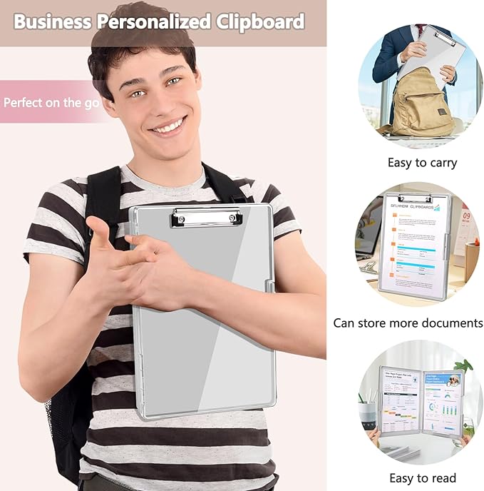 SFLHHDM Clipboard with Storage,Heavy Duty Clip Boards 8.5x11 with 2 Storage Case,Clear Visible Panel Storage Clipboards,Side Opening Nursing Clipboard Folder for Office Supplies-Lvory