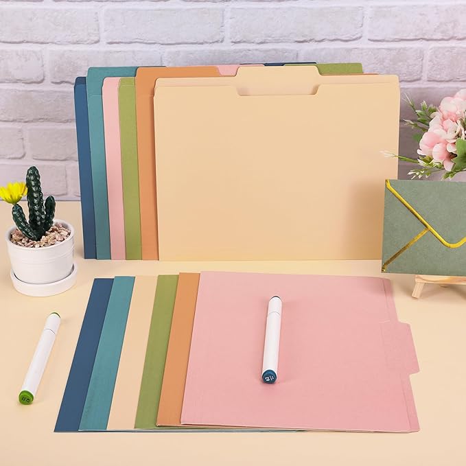 Whaline 24 Pack Boho Colored File Folders Letter Size 6 Solid Colors File Pockets with 1/3 Cut Tab for Home Office Classroom Supplies, 8.9 x 11.6 Inch