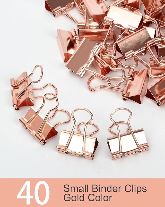 CUARUSUIKA Binder Clips Set,40Pack, 1 in Small Clip, Paper Clips for Office, Home, School, Crafts, Business(Rose Gold)