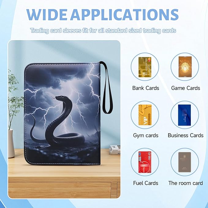 Cool Black Serpent Trading Card Binder 9 Pocket PU Case with 900 Side-Loading Pockets, Removable Sleeves Perfect for Storing Game Cards, Sports Cards, Business Cards