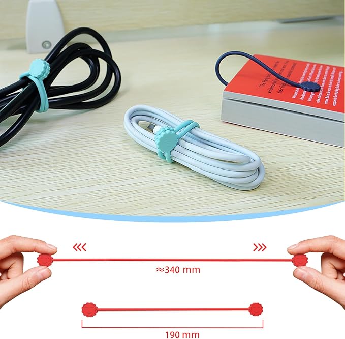Rich&Ray Reusable Silicone Twist Ties, Magnetic Cable Ties with Strong Magnet for Organizing Cables, Hanging Stuff, Used in Many Ways or Just for Fun (6C - 6pack)